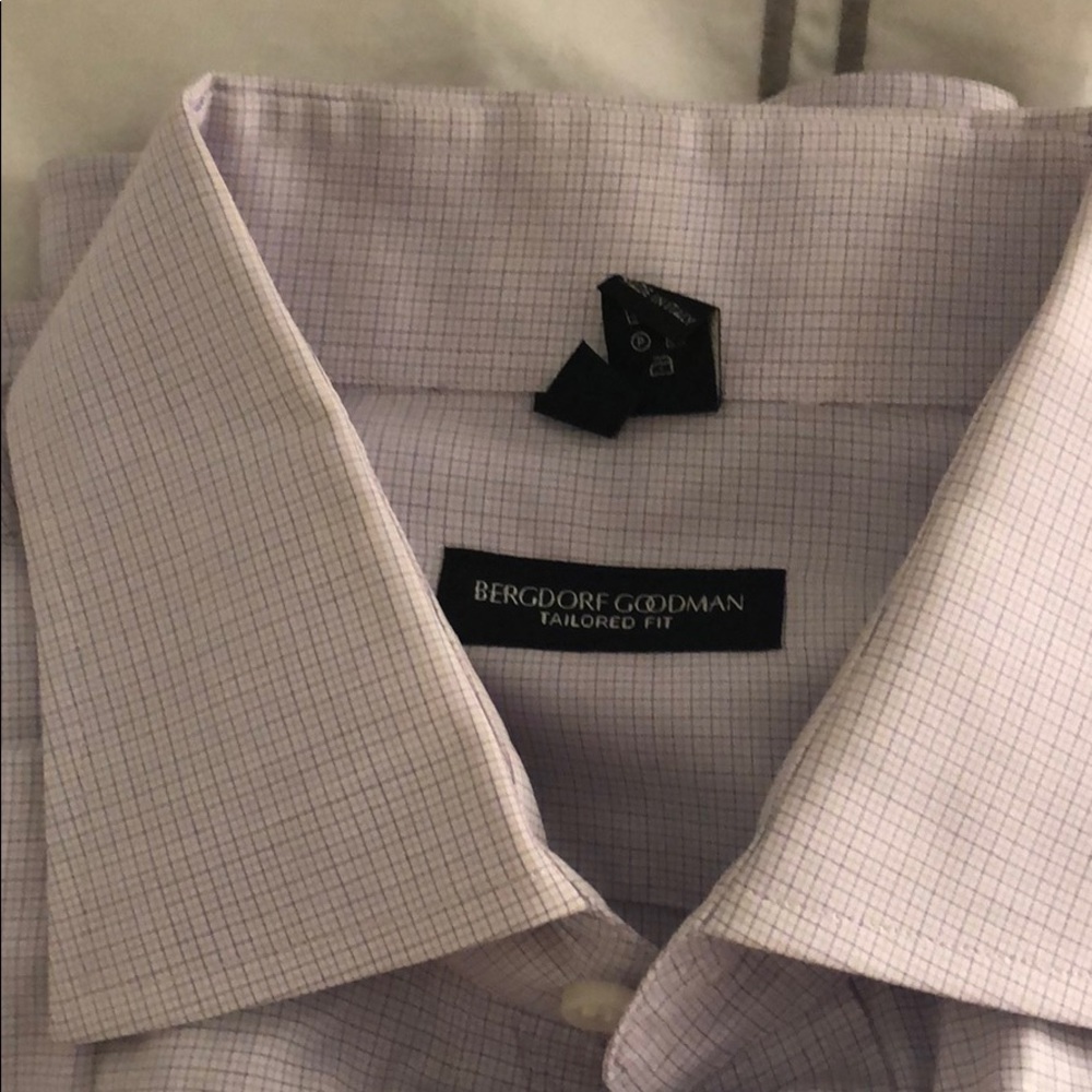 Bergdorf Goodman purple/black check dress shirt